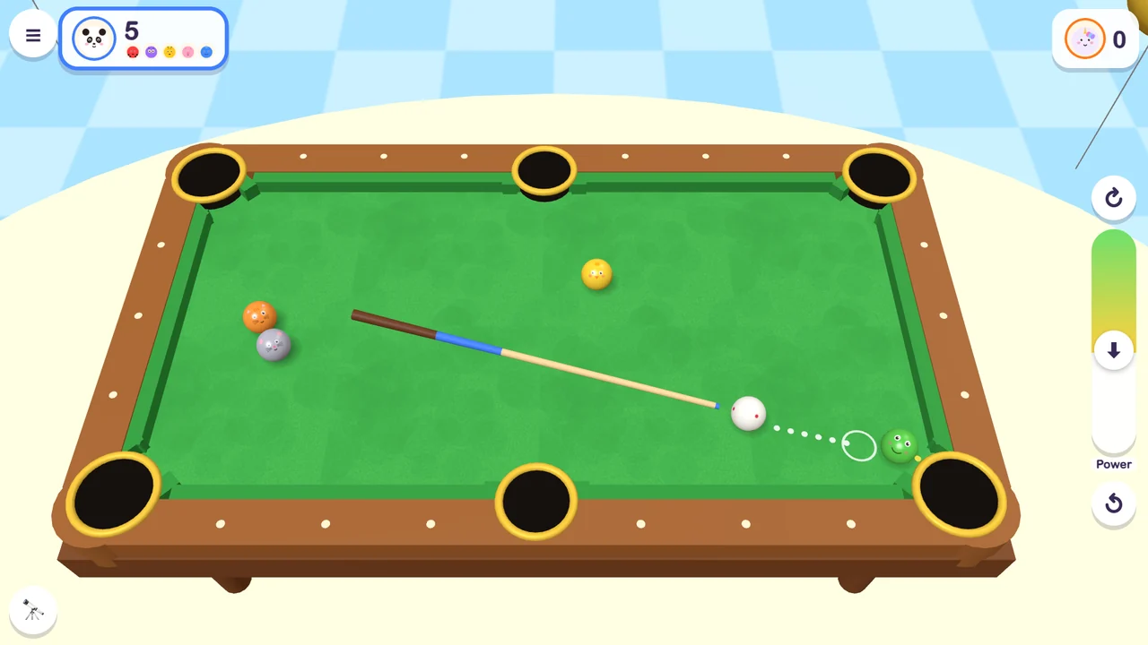 Critter Billiards: two players on one computer, each keeping the critters they pot