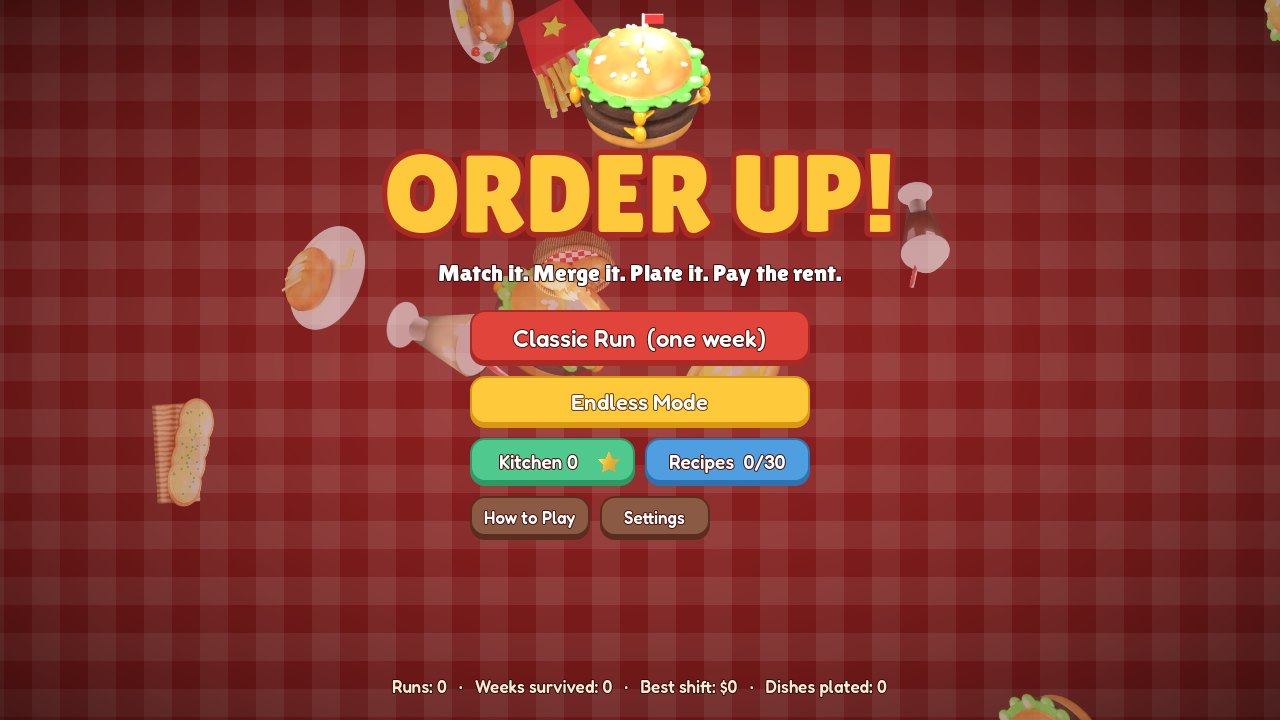 Order Up!: the title screen with the classic and endless modes