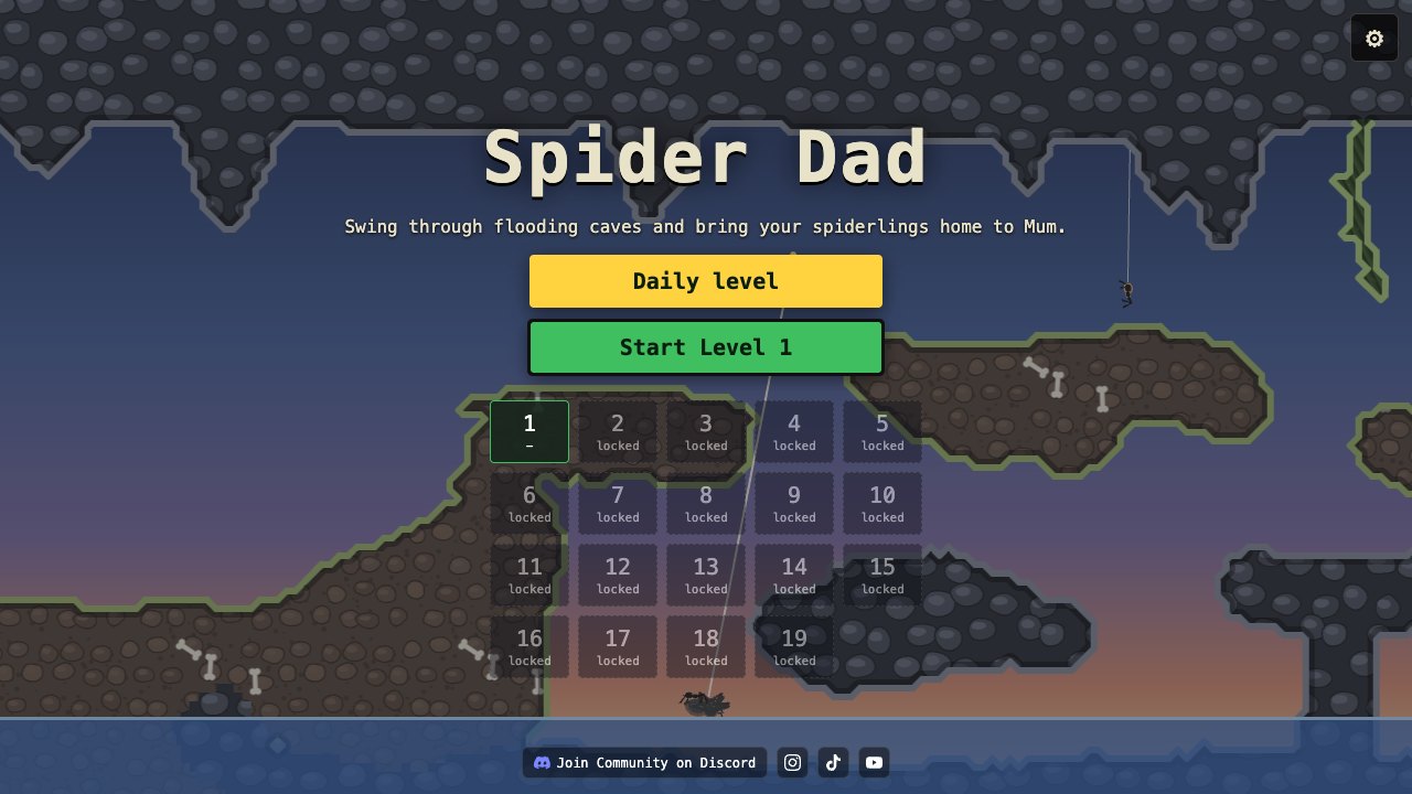 Spider Dad: the level menu and the daily level